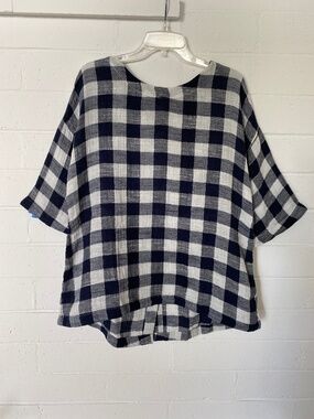 Soft Surroundings Cotton Navy White Plaid top